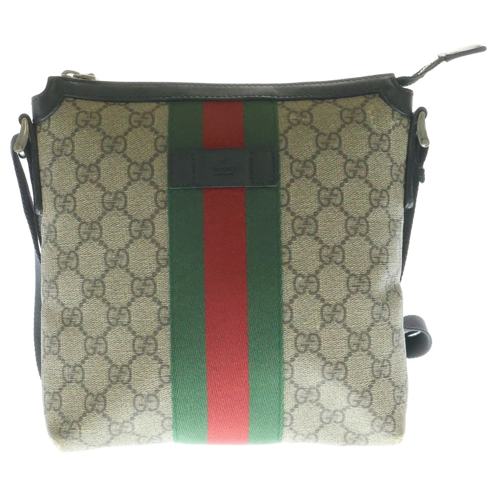 GUCCI(グッチ) GGスプリーム ショルダーバッグ メッセンジャーバッグ PVC×レザー ブラック×ベージュ シルバー金具 471454 レディース
