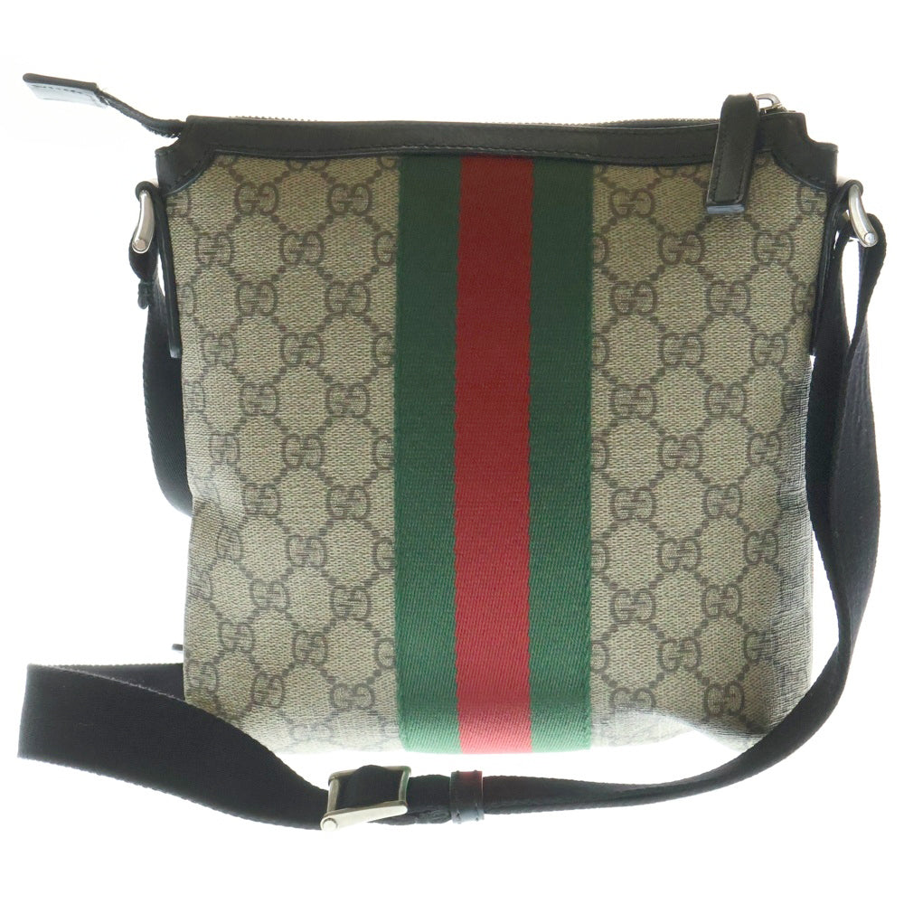 GUCCI(グッチ) GGスプリーム ショルダーバッグ メッセンジャーバッグ PVC×レザー ブラック×ベージュ シルバー金具 471454 レディース