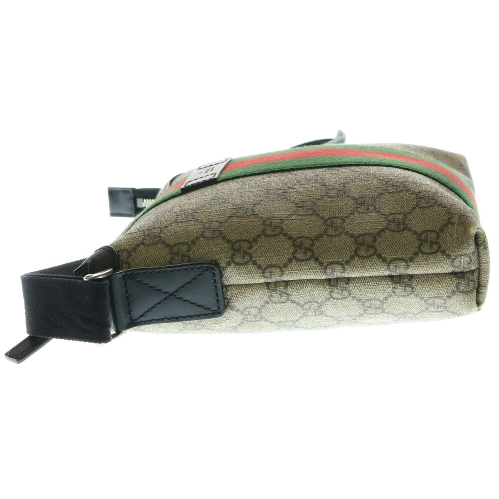 GUCCI(グッチ) GGスプリーム ショルダーバッグ メッセンジャーバッグ PVC×レザー ブラック×ベージュ シルバー金具 471454 レディース
