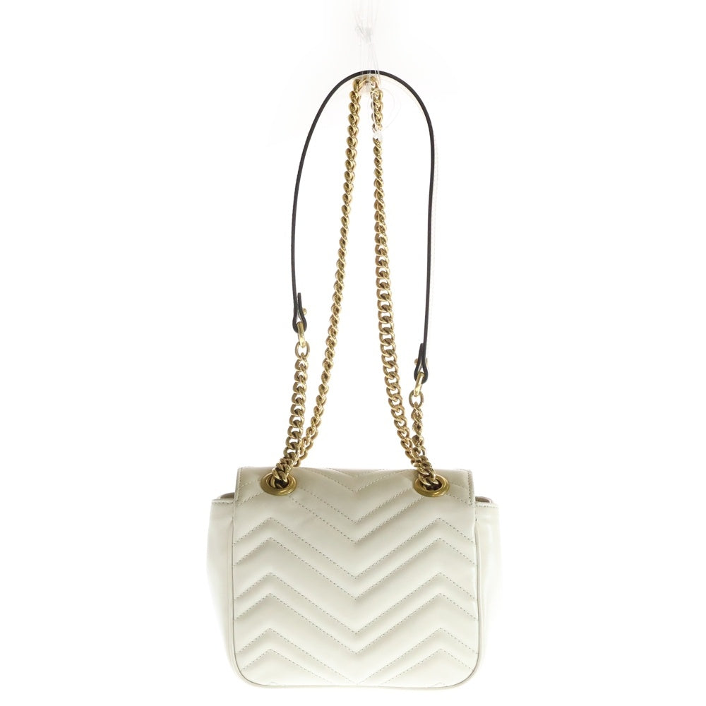 GUCCI(グッチ) GGマーモント レザー キルティング チェーン ショルダーバッグ ゴールド金具 ホワイト 739682