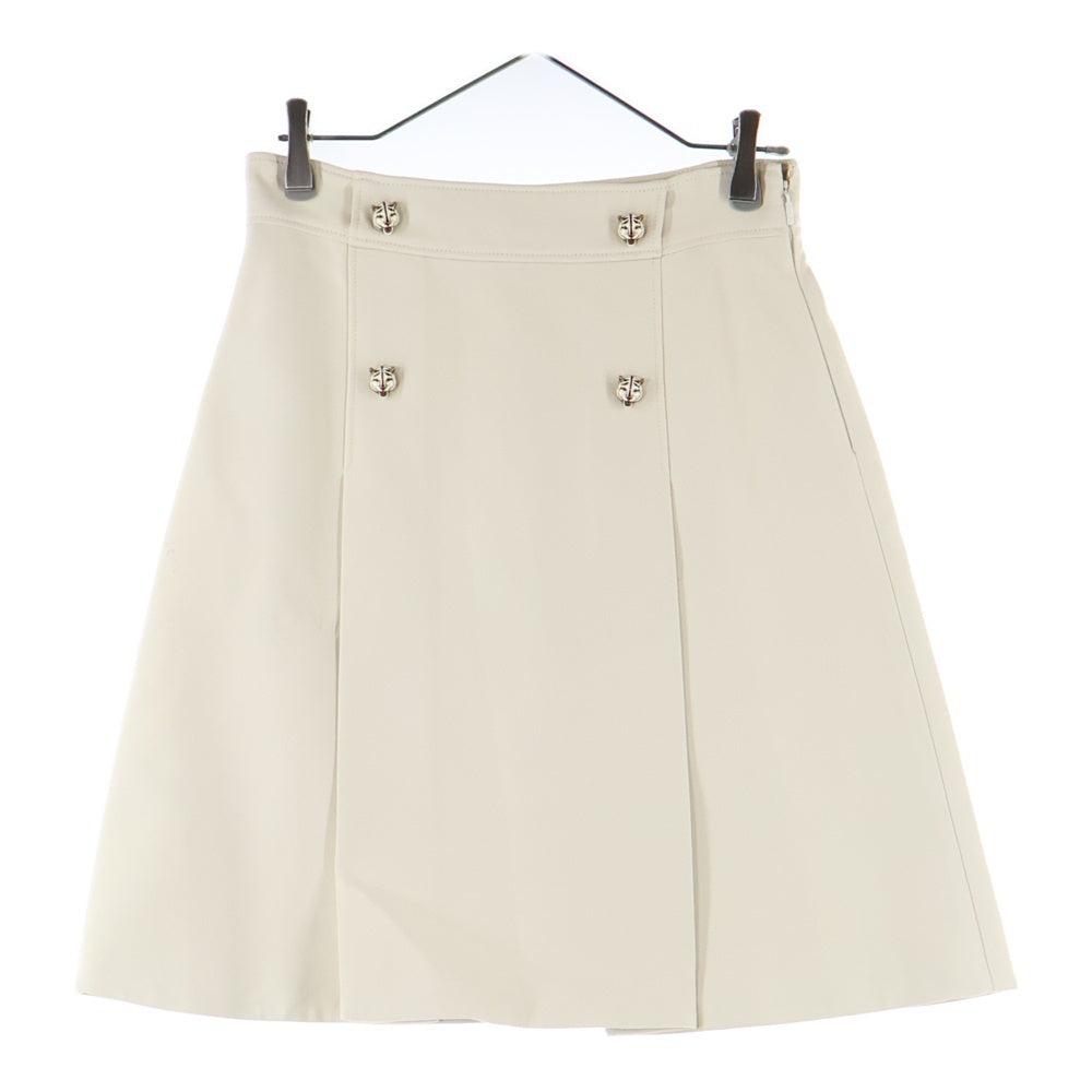 GUCCI(グッチ) タイガーボタン シルク混 ウール ミディアム スカート ベージュ レディース 516588