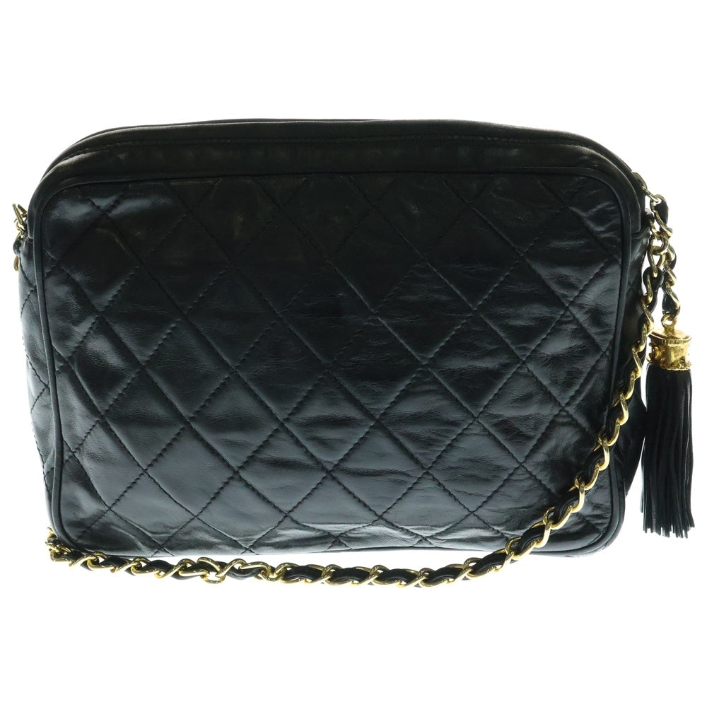 CHANEL(シャネル) マトラッセ ココマーク ラムスキン レザー タッセル フリンジ チェーンショルダーバッグ ゴールド金具 ブラック 0番台