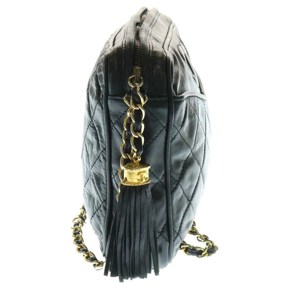 CHANEL(シャネル) マトラッセ ココマーク ラムスキン レザー タッセル フリンジ チェーンショルダーバッグ ゴールド金具 ブラック 0番台
