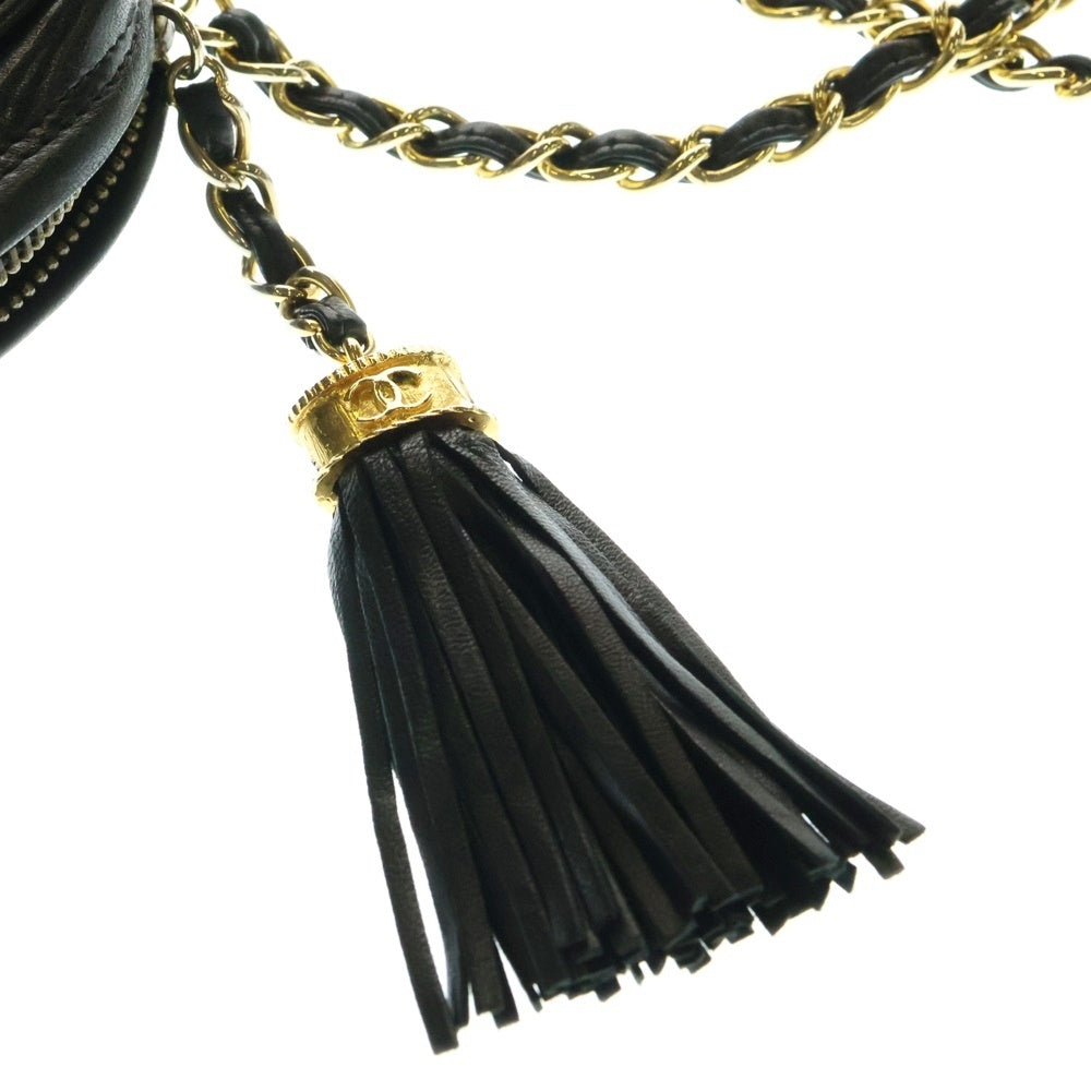CHANEL(シャネル) マトラッセ ココマーク ラムスキン レザー タッセル フリンジ チェーンショルダーバッグ ゴールド金具 ブラック 0番台