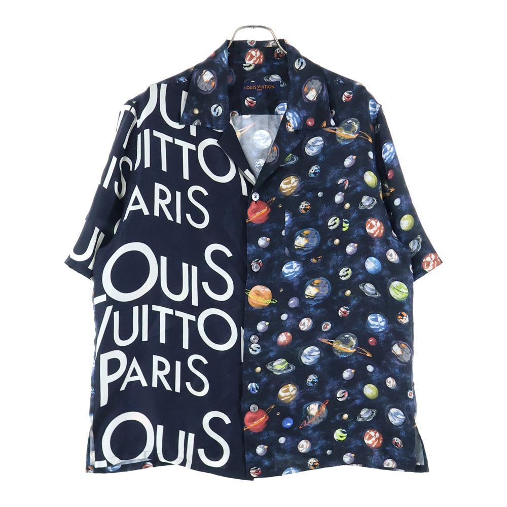LOUIS VUITTON(ルイヴィトン) 19SS ロゴ ギャラクシー 総柄プリント シルク オープンカラー 半袖シャツ ネイビー RM191M JHQ HGS10W