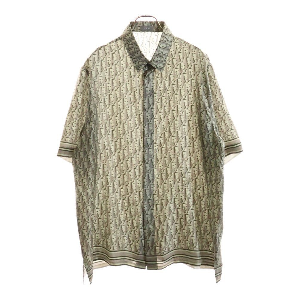 Christian Dior(クリスチャンディオール) 23SS オブリーク 総柄プリント レギュラーカラー シルク 半袖シャツ カーキ/グレー 193C545A4751