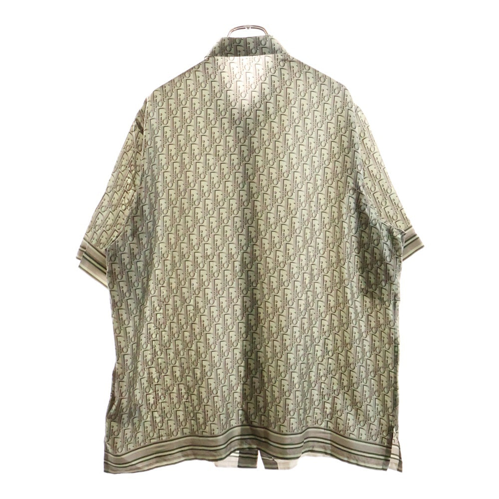Christian Dior(クリスチャンディオール) 23SS オブリーク 総柄プリント レギュラーカラー シルク 半袖シャツ カーキ/グレー 193C545A4751