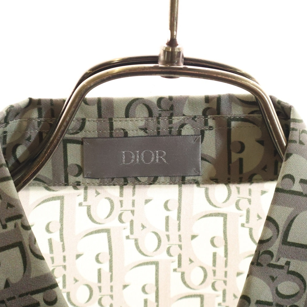 Christian Dior(クリスチャンディオール) 23SS オブリーク 総柄プリント レギュラーカラー シルク 半袖シャツ カーキ/グレー 193C545A4751