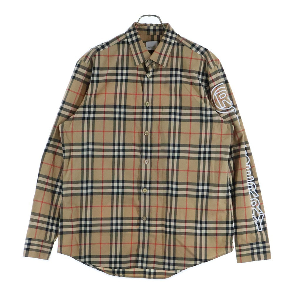 BURBERRY(バーバリー) ノバチェック総柄 袖ロゴプリント ロングスリーブ 長袖シャツ ベージュ 8029878