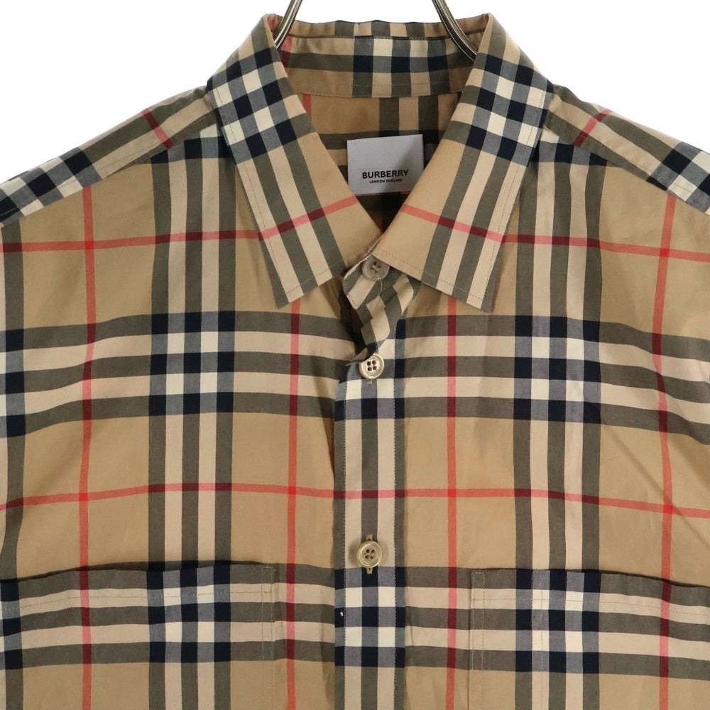 BURBERRY(バーバリー) ノバチェック総柄 袖ロゴプリント ロングスリーブ 長袖シャツ ベージュ 8029878