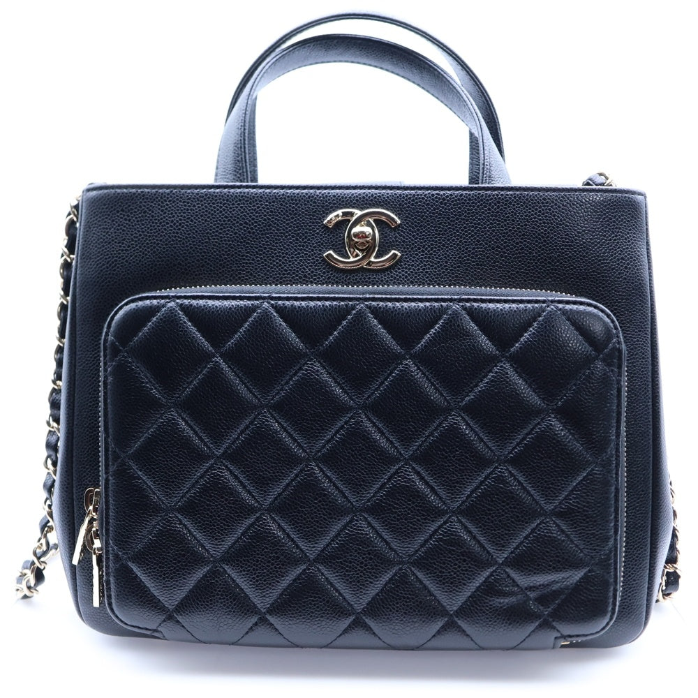 CHANEL(シャネル) アフィニティ ココマーク キャビアスキン レザー 2WAY ハンド チェーンショルダーバッグ ゴールド金具 ブラック