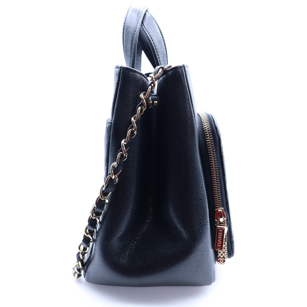 CHANEL(シャネル) アフィニティ ココマーク キャビアスキン レザー 2WAY ハンド チェーンショルダーバッグ ゴールド金具 ブラック
