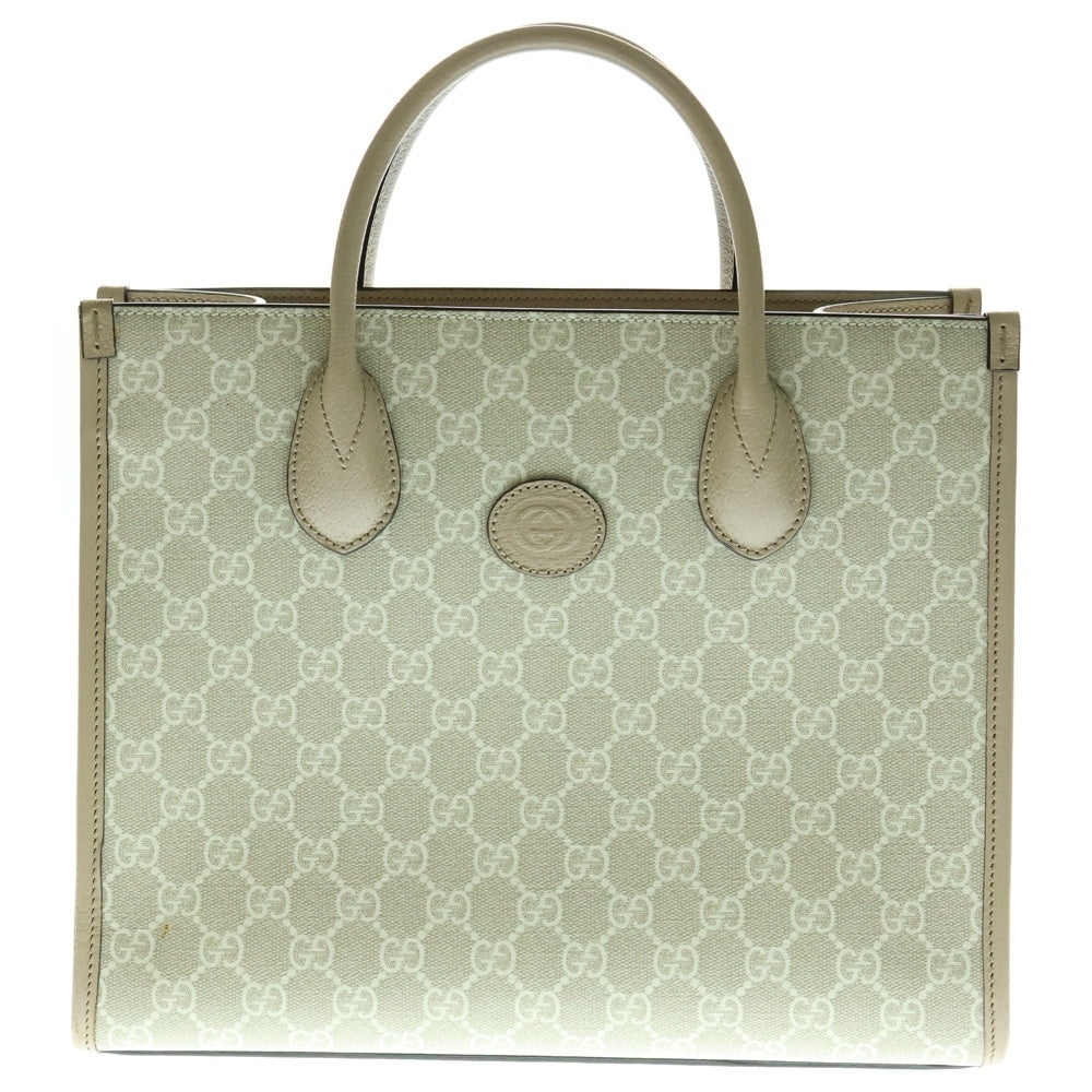 GUCCI(グッチ) GGスモール トートバッグ ハンドバッグ アイボリー ホワイト レザー×PVC ゴールド金具 659983