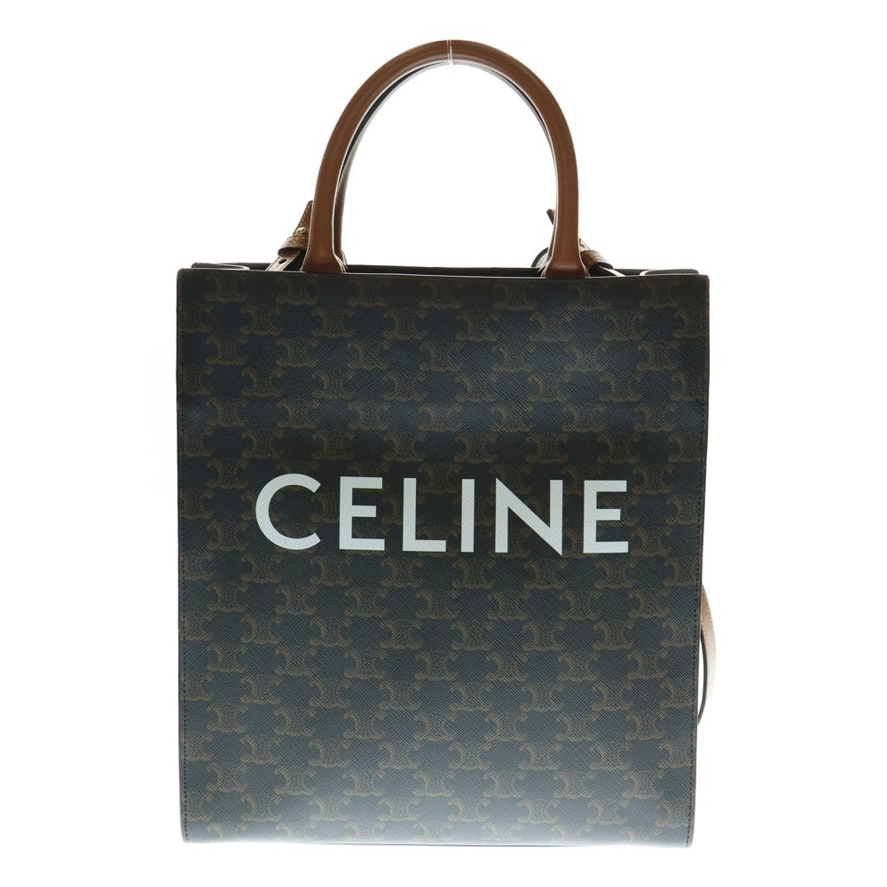 CELINE(セリーヌ) バーティカル カバ スモール トリオンフ マカダム総柄 ロゴ PVC レザー 2WAY ハンド ショルダー トートバッグ ゴールド金具 ブラウン
