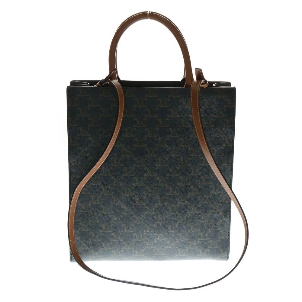 CELINE(セリーヌ) バーティカル カバ スモール トリオンフ マカダム総柄 ロゴ PVC レザー 2WAY ハンド ショルダー トートバッグ ゴールド金具 ブラウン