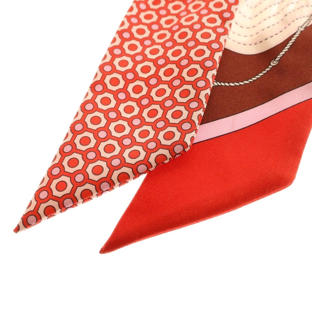 HERMES(エルメス) CLIC CLAC MODERN ツイリー バンドー レッド×ホワイト