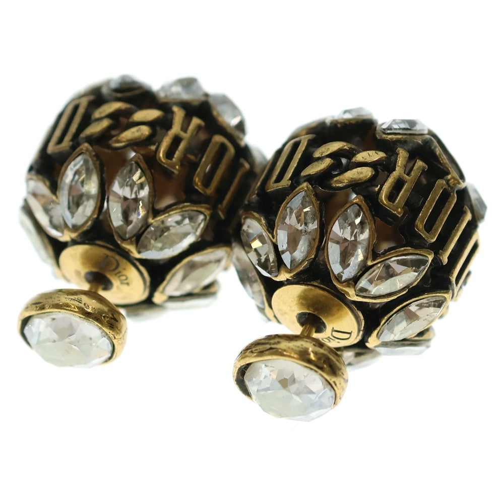 DIOR(ディオール) トライバル ストーン フラワーモチーフロゴピアス ゴールド