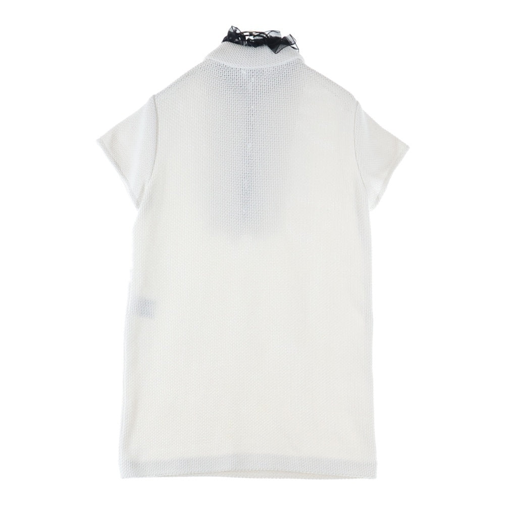 CHANEL(シャネル) ココマークボタン コットンニット フリル 半袖 ミディアムワンピース ホワイト/ブラック レディース P71969V63611