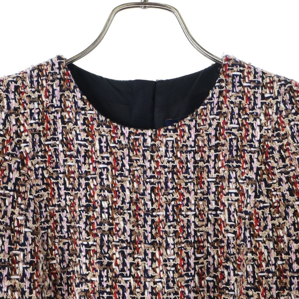 LOUIS VUITTON(ルイヴィトン) 21AW ミックス ラメ ツイード スケーター モノグラムベルト クルーネック 半袖 ミディアム ワンピース ドレス レッド/ブラウン レディース RW212W FH0 FLDR57