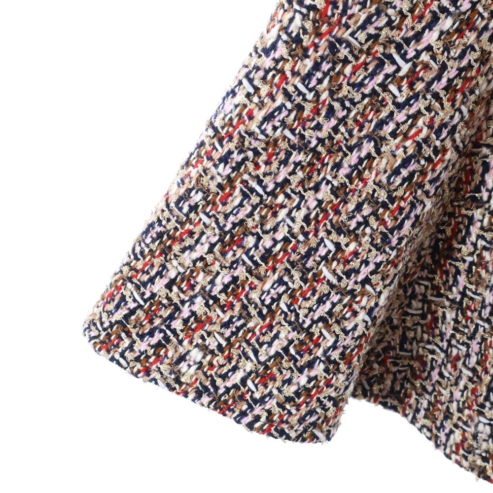 LOUIS VUITTON(ルイヴィトン) 21AW ミックス ラメ ツイード スケーター モノグラムベルト クルーネック 半袖 ミディアム ワンピース ドレス レッド/ブラウン レディース RW212W FH0 FLDR57