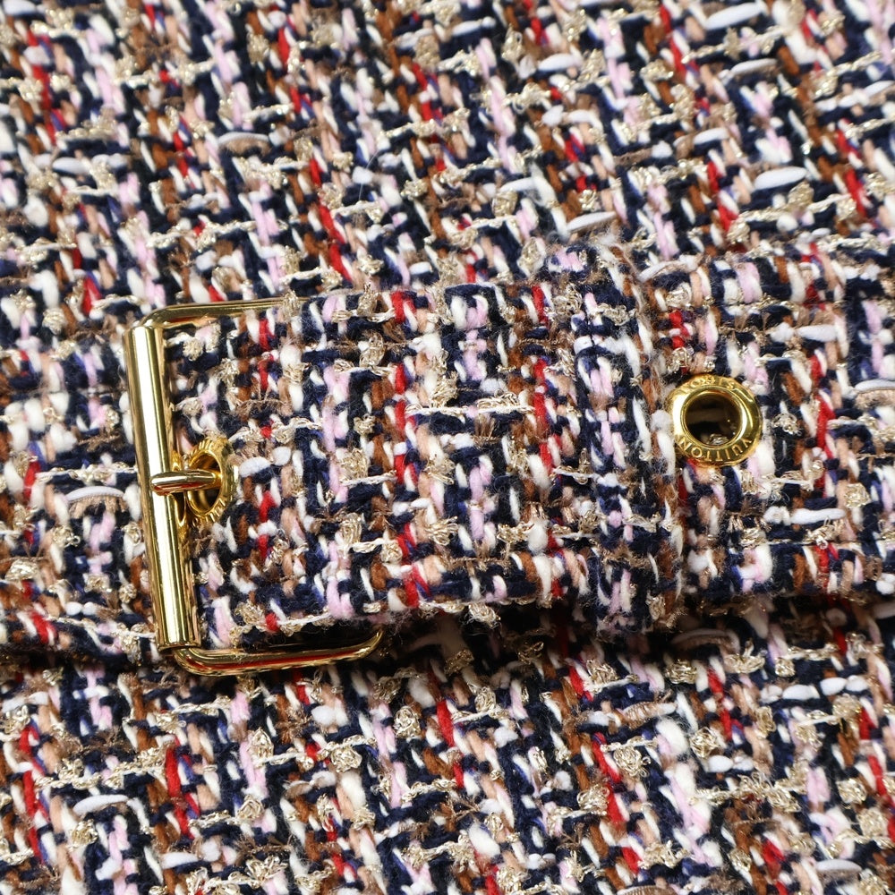 LOUIS VUITTON(ルイヴィトン) 21AW ミックス ラメ ツイード スケーター モノグラムベルト クルーネック 半袖 ミディアム ワンピース ドレス レッド/ブラウン レディース RW212W FH0 FLDR57