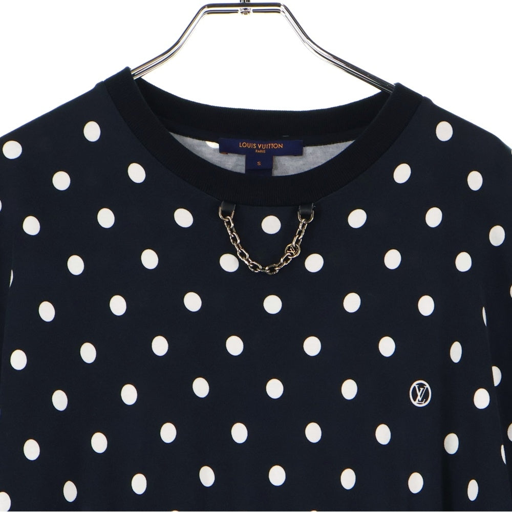 LOUIS VUITTON(ルイヴィトン) 22SS ポルカドット総柄 チェーン ドローストリング クルーネック 半袖 ジャージー ミディアム ワンピース カットソー ブラック レディース RW221B OB5 FMJD96