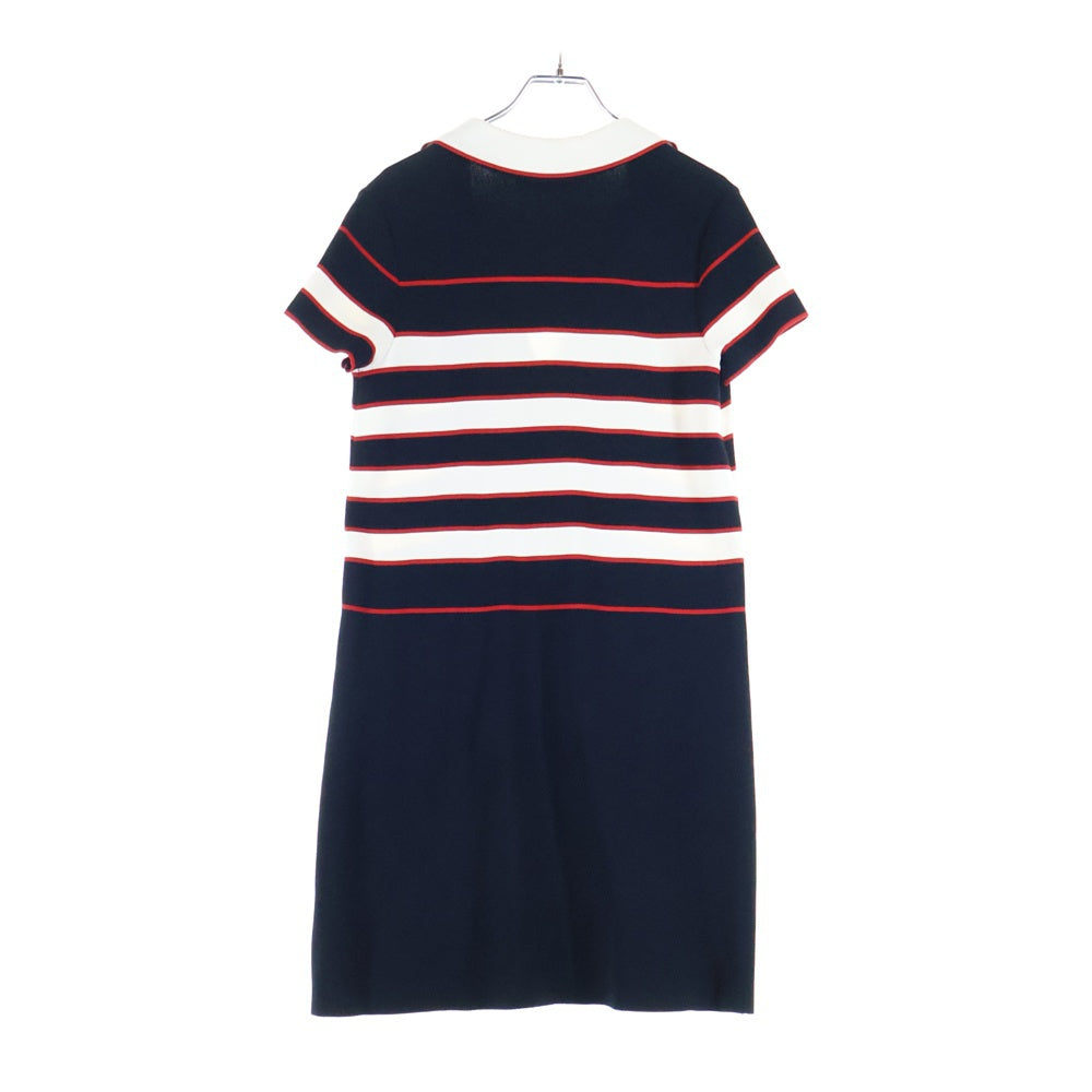 valentino garavan(ヴァレンティノガラヴァーニ) Vロゴ刺繍 ロックスタッズ ボーダー柄 レーヨンニット 半袖 ミディアム ワンピース ネイビー レディース 1B3KD08L7FG