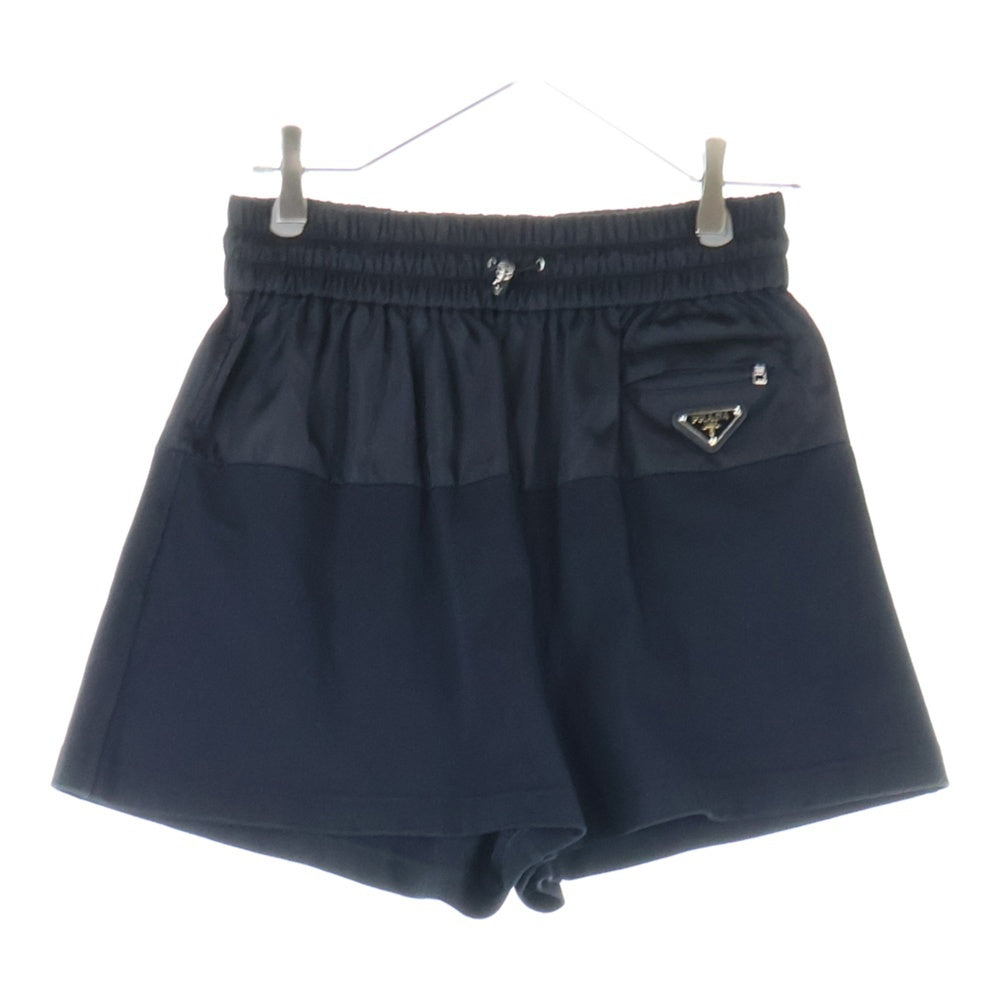 PRADA(プラダ) 21SS RE-NYLON リナイロン トライアングルロゴプレート コットン切り替え ドローストリング ショート ハーフパンツ レディース 132353