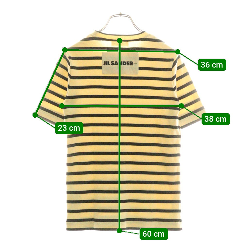 JIL SANDER NAVY(ジルサンダーネイビー) バックロゴパッチ ボーダー総柄 コットンニット クルーネック 半袖Tシャツ カットソー アイボリー/ブラック レディース J40GC0111 J46497