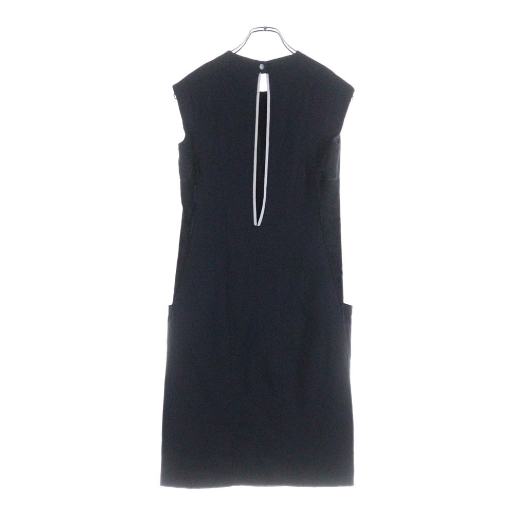 HELMUT LANG(ヘルムートラング) ハラコ レザー切り替え パッチワーク クルーネック ノースリーブ ミディアム ワンピース ブラック レディース D07HW610