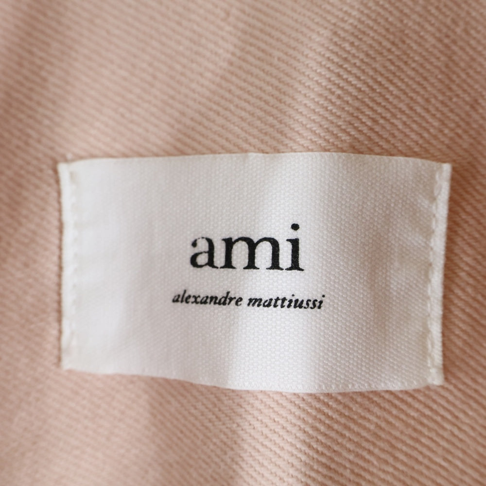 ami paris(アミパリス) Ami de Coeur アミ ドゥ クール ハート エンボスロゴ コットン スナップボタン 半袖シャツ ジャケット ピンク SPHSH219.DE0044
