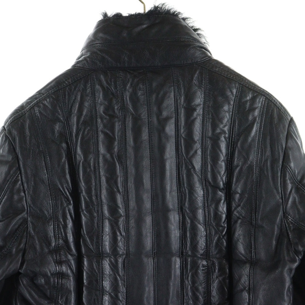 SHELLAC(シェラック) ラムレザー キルティング デタッチャブルファー スタンドカラー ジップアップ ダウンジャケット ブラック 40001A