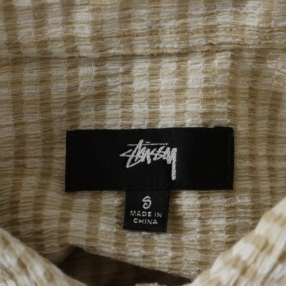 STUSSY(ステューシー) 25SS CRINKLED CHECK SS SHIRT ワッペンロゴ クリンクル チェック総柄 半袖シャツ ベージュ 1110371