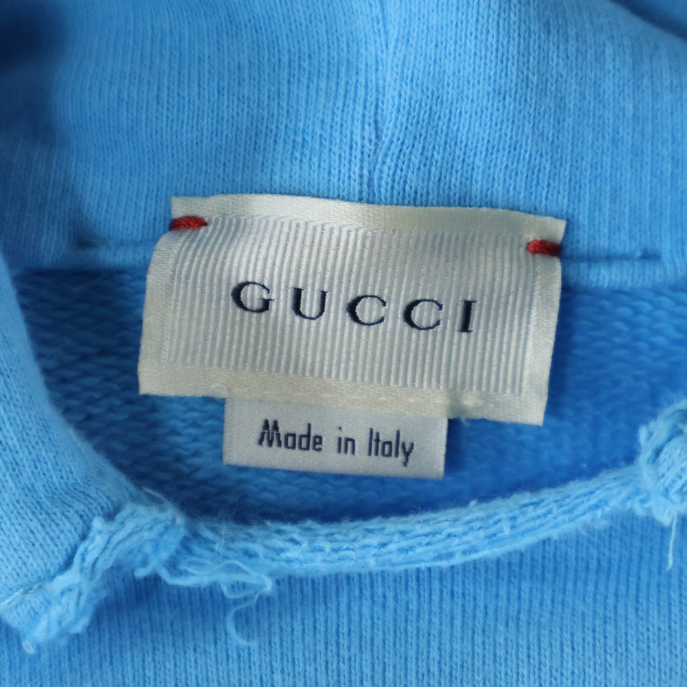 GUCCI(グッチ) ヴィンテージロゴプリント カットオフ プルオーバースウェットパーカー フーディー ライトブルー キッズ 532555
