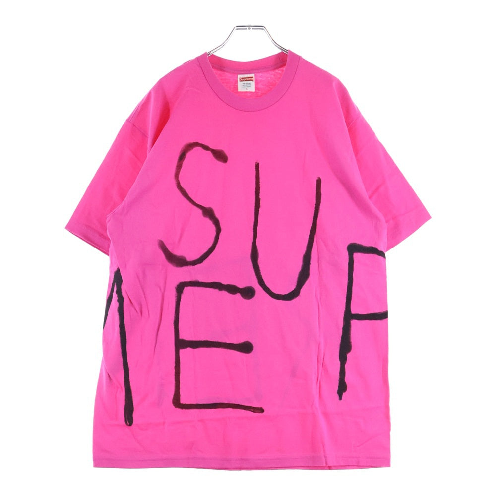 SUPREME(シュプリーム) 25SS Painted Tee Fuchsia ペインテッドロゴ クルーネック半袖Tシャツ カットソー ピンク/ブラック