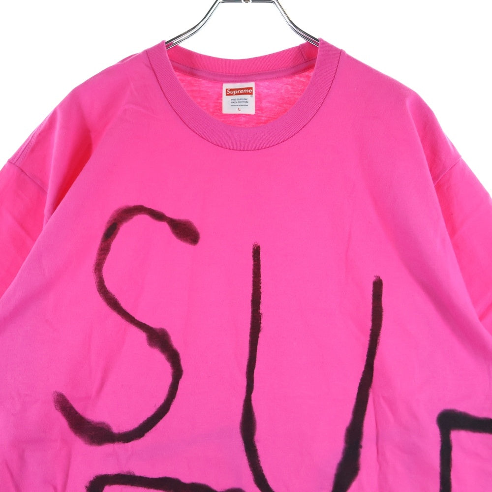 SUPREME(シュプリーム) 25SS Painted Tee Fuchsia ペインテッドロゴ クルーネック半袖Tシャツ カットソー ピンク/ブラック