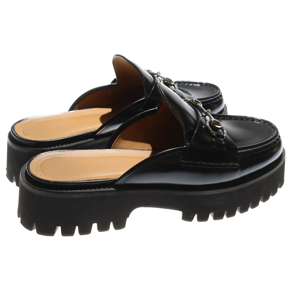 GUCCI(グッチ) ホースビット レザーミュール 厚底サンダル ブラック 764207