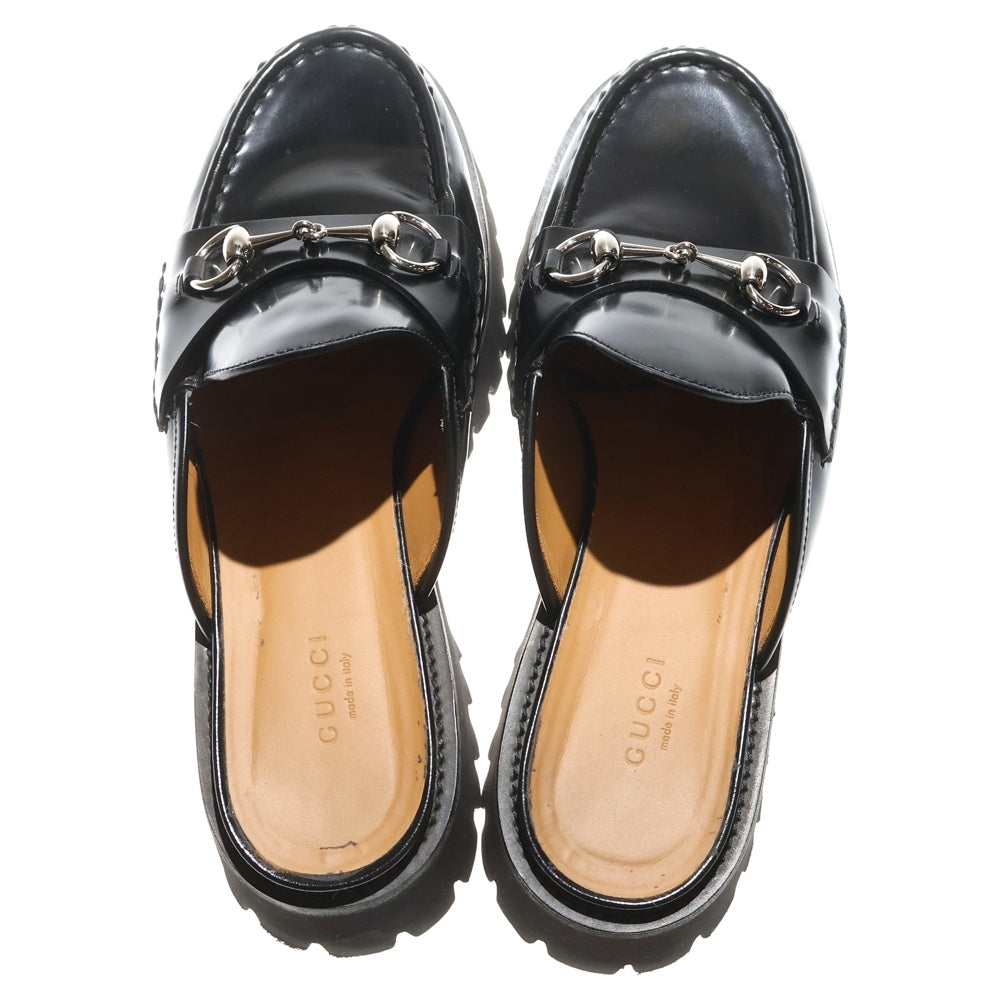 GUCCI(グッチ) ホースビット レザーミュール 厚底サンダル ブラック 764207