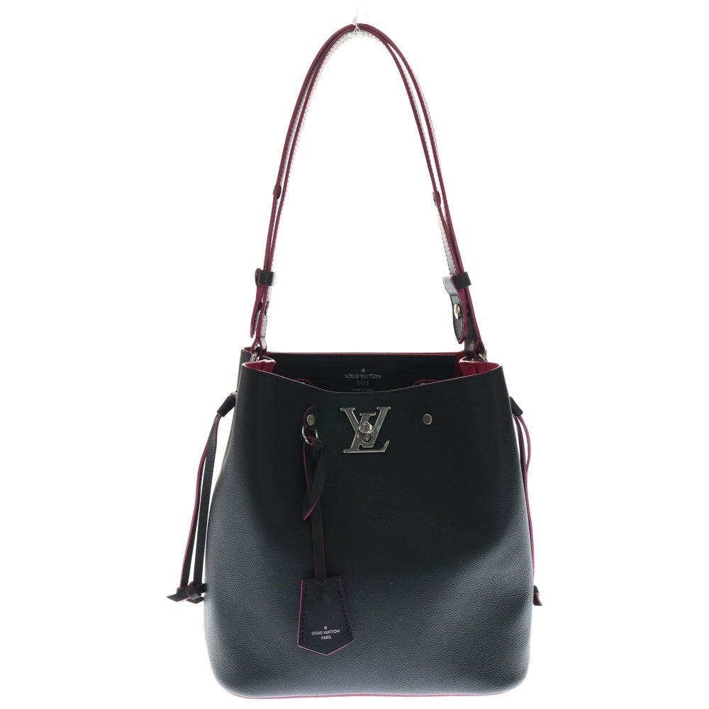 LOUIS VUITTON(ルイヴィトン) ロックミー バケット LVロゴプレート ターンロック ノワール レザー ワンショルダーバッグ シルバー金具 ブラック/ピンク M54677