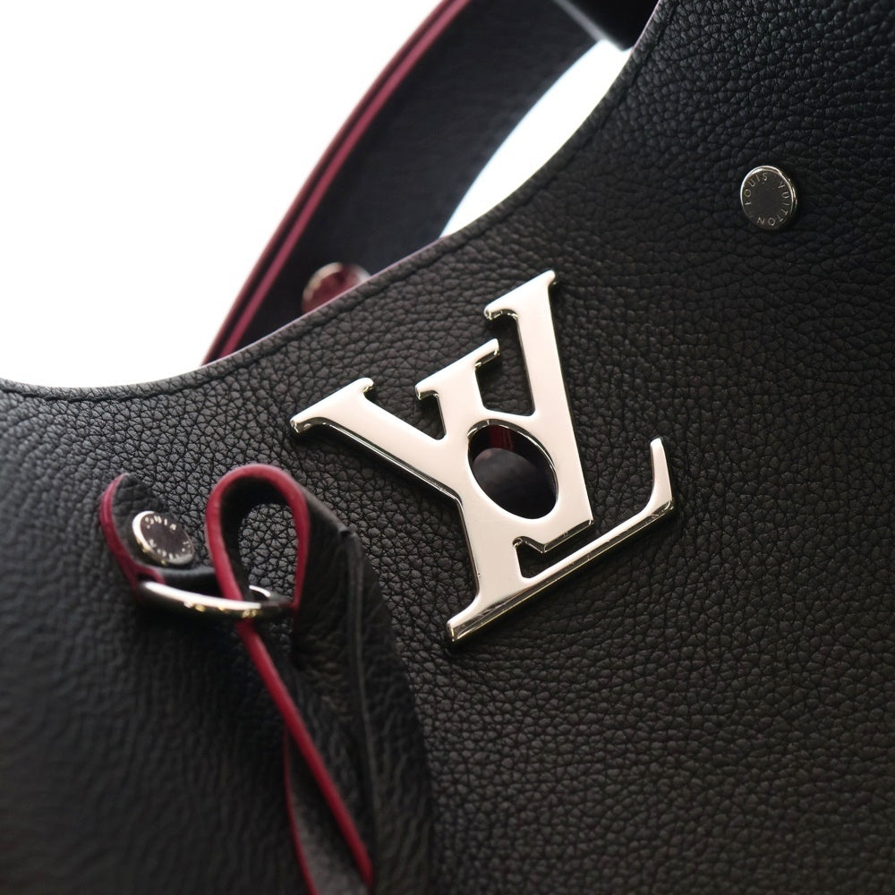 LOUIS VUITTON(ルイヴィトン) ロックミー バケット LVロゴプレート ターンロック ノワール レザー ワンショルダーバッグ シルバー金具 ブラック/ピンク M54677