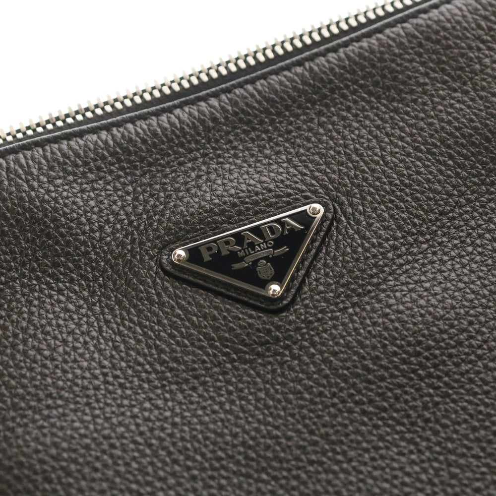 PRADA(プラダ) ヴィッテロ ダイノ トライアングルロゴプレート レザー ショルダーバッグ シルバー金具 ブラック 2VH182