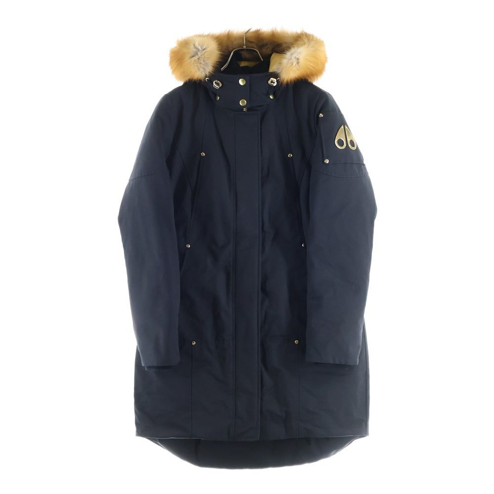 MOOSE KNUCKLES(ムースナックルズ) ロゴプレート ファー フーデッド ジップアップ ダウン ロング ジャケット コート ブラック/ゴールド 21I-M39LP203GH