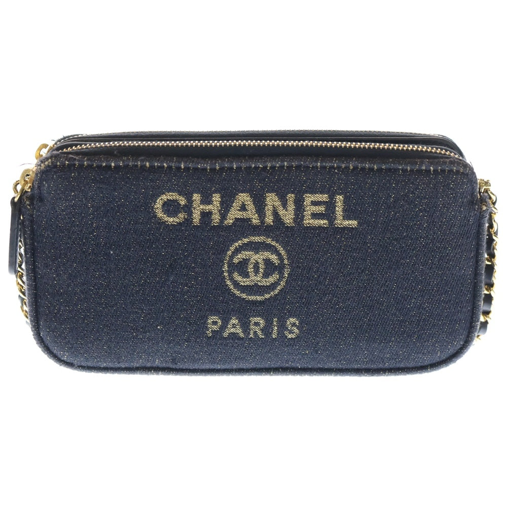 CHANEL(シャネル) ドーヴィル ミニショルダーバッグ チェーンバッグ ミニバッグ ネイビー デニム ゴールド金具