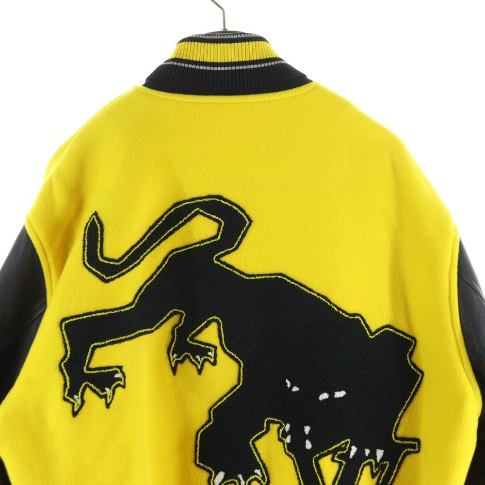 LOUIS VUITTON(ルイヴィトン) 22SS LV ワッペンロゴ パンサー レザー切り替え スナップボタン バーシティージャケット ブルゾン スタジャン イエロー/ブラック RM221 IZ3 HML81E