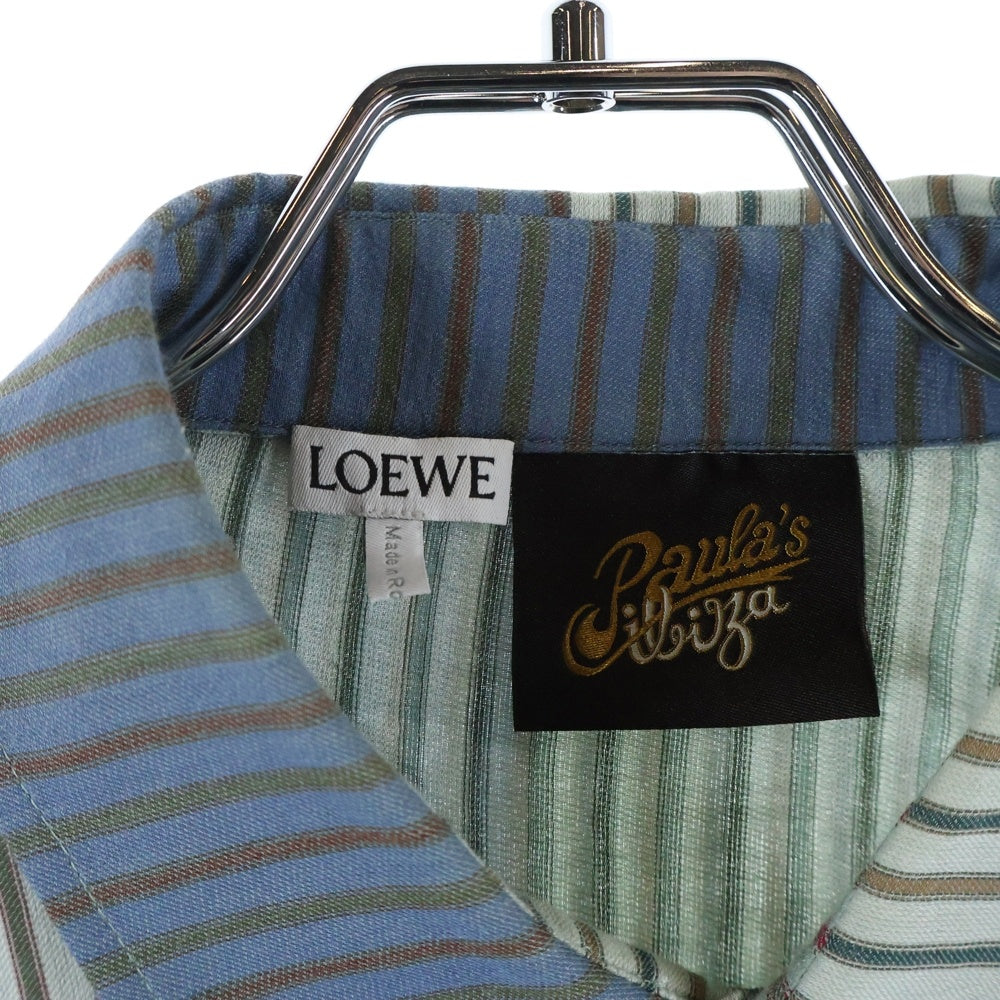 LOEWE(ロエベ) Paula's Ibiza パウラズイビザ ストライプ総柄 マルチカラー ポケット 半袖シャツ グリーン/レッド H616Y05X11