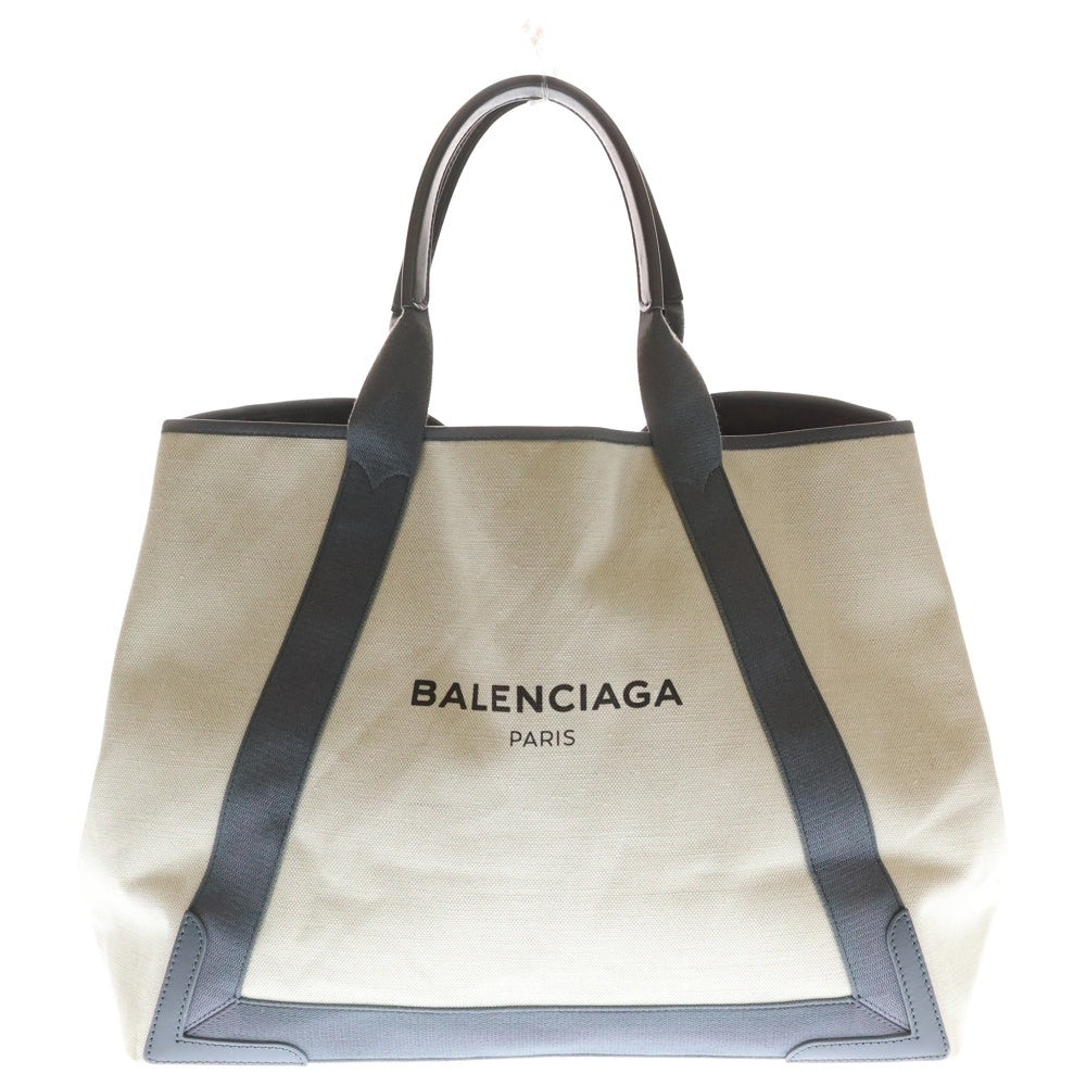 BALENCIAGA(バレンシアガ) ネイビーカバスM トートバッグ ハンドバッグ グレー×ホワイト キャンバス×レザー 339936 シルバー金具