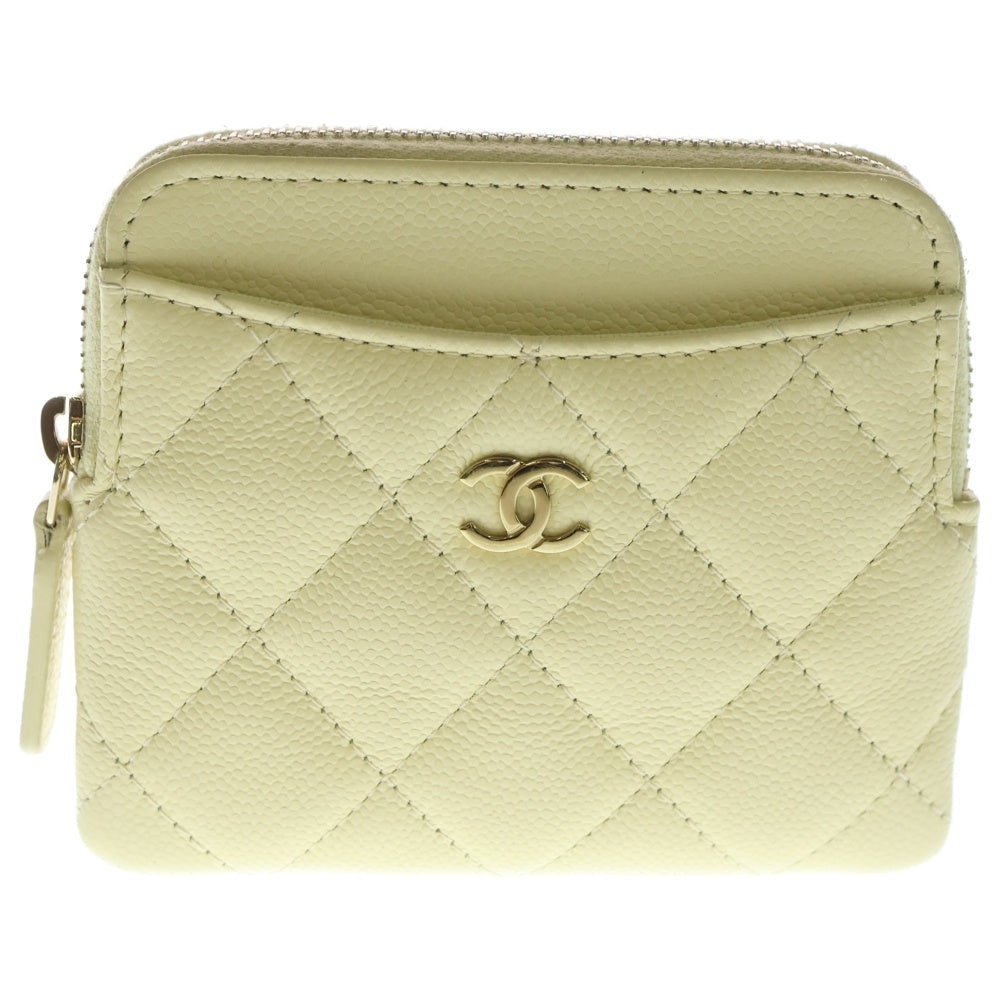 CHANEL(シャネル) マトラッセ フラグメントケース カードケース 小物入れ 財布 パステルイエロー キャビアスキン AP2061 ゴールド金具