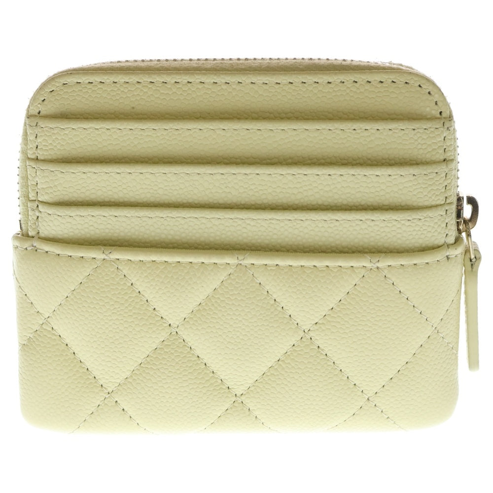 CHANEL(シャネル) マトラッセ フラグメントケース カードケース 小物入れ 財布 パステルイエロー キャビアスキン AP2061 ゴールド金具