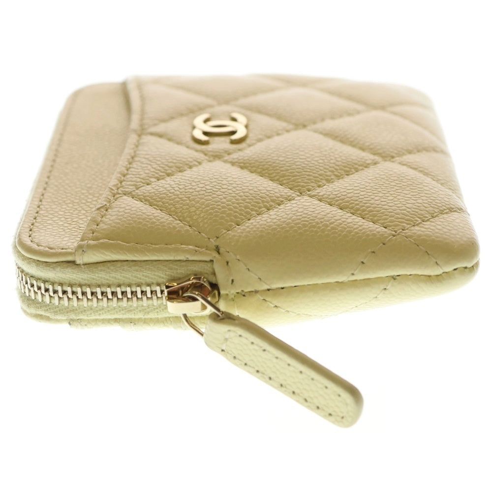 CHANEL(シャネル) マトラッセ フラグメントケース カードケース 小物入れ 財布 パステルイエロー キャビアスキン AP2061 ゴールド金具