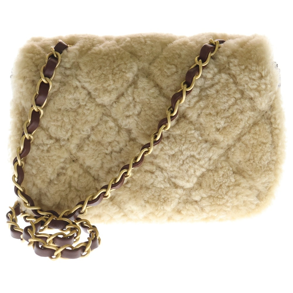 CHANEL(シャネル) マトラッセ ムートン ミニフラップバッグ ショルダーバッグ ベージュ×ブラウン AS5148 箱 レディース